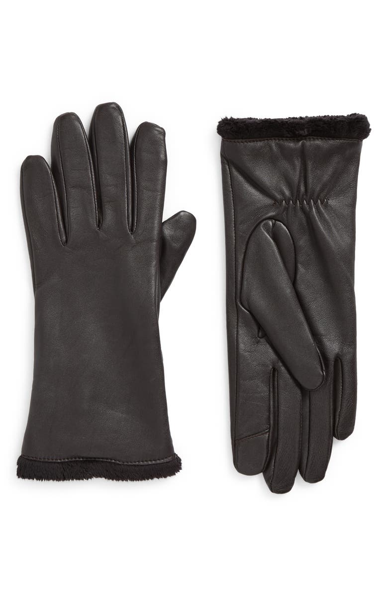 Cole Haan Faux Fur Lined Tech Leather Gloves, Main, color, Brown