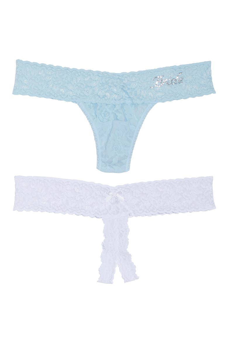 Bride 2-Pack Open Gusset & Low Rise Thongs, Alternate, color, WHITE POWDER BLUE