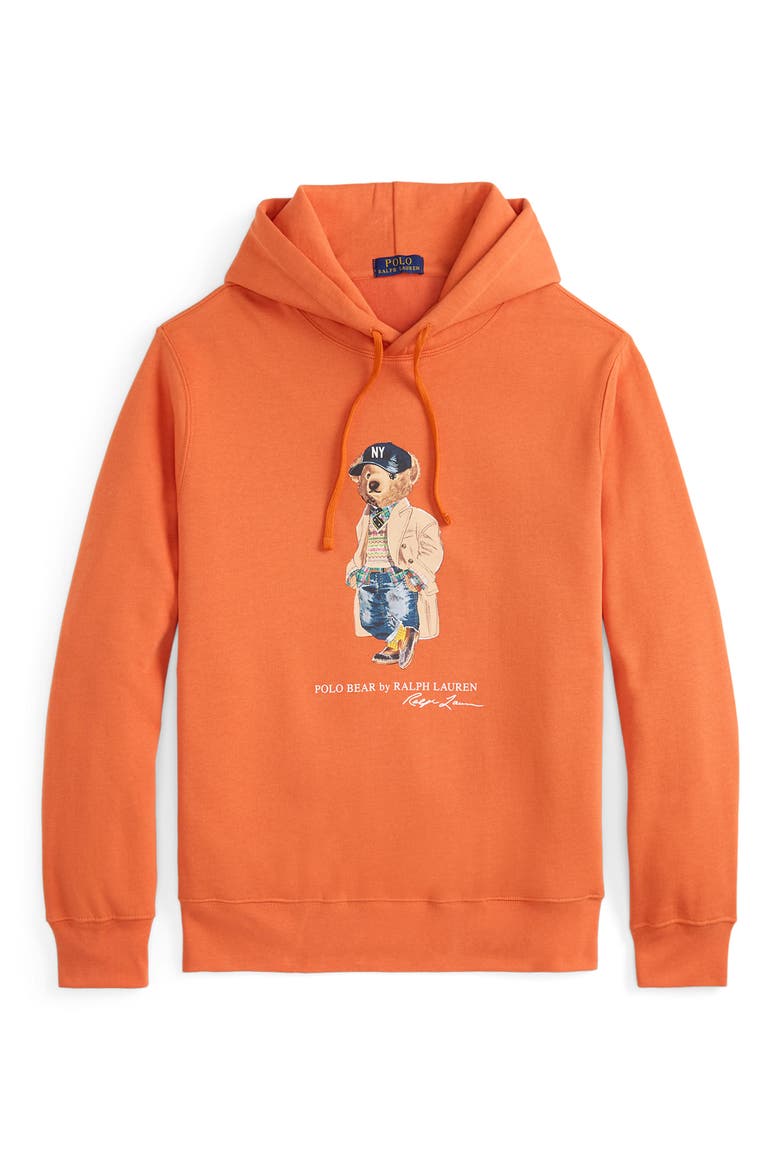 Polo Bear Cotton Blend Fleece Graphic Hoodie, Alternate, color, ORANGE