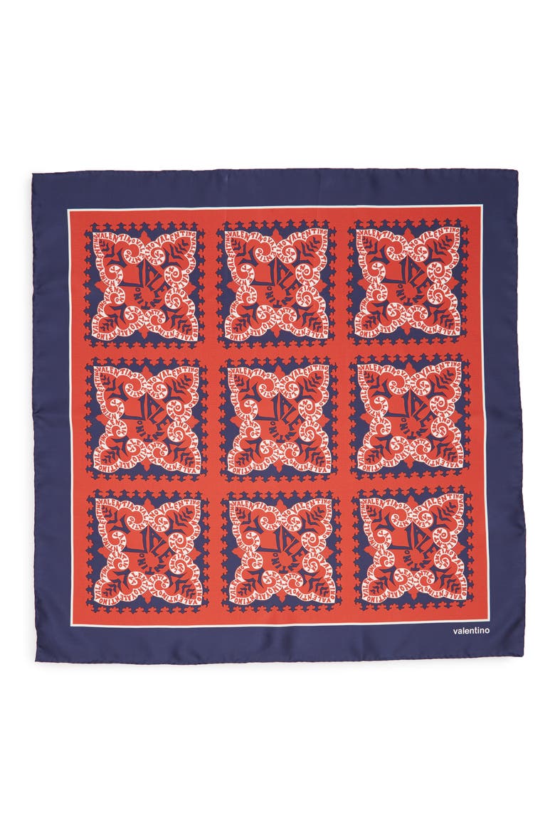 Valentino Mini Silk Bandana Scarf, Alternate, color, MATTONE/ PURE BLUE-AVORIO