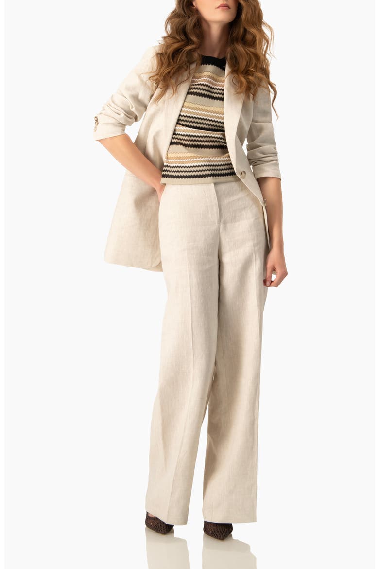 Chevron Stripe Crochet Knit Top, Short Sleeve Textured Crew Neck, Alternate, color, Beige