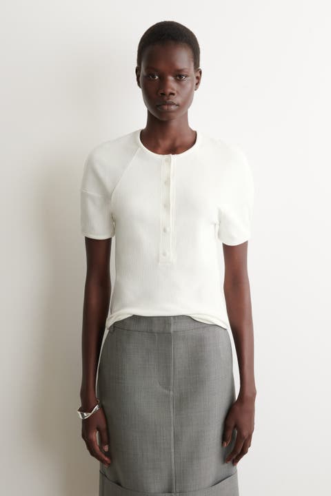 Rounded Ribbed Jersey Henley Top