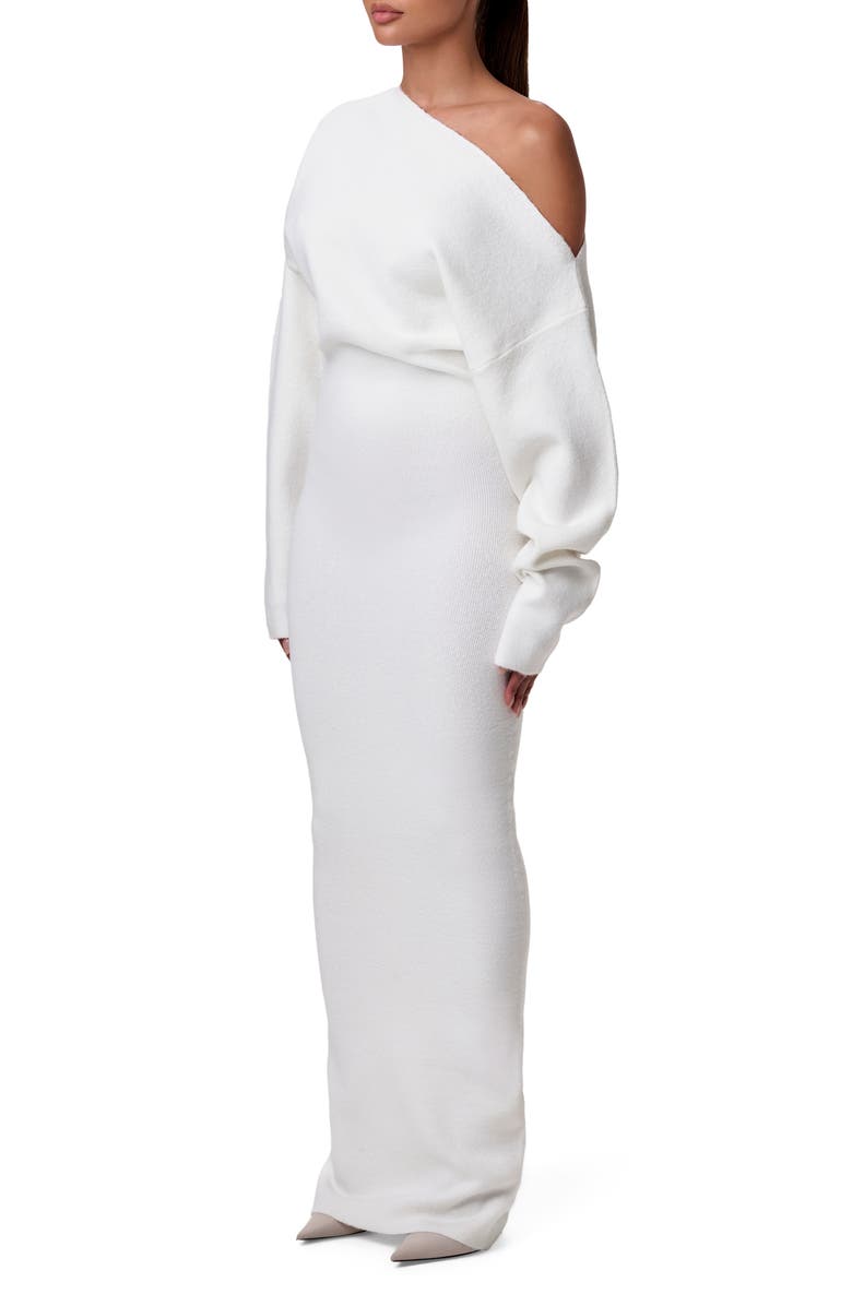 Naked Wardrobe One-Shoulder Long Sleeve Maxi Sweater Dress, Alternate, color, White