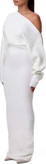 One-Shoulder Long Sleeve Maxi Sweater Dress