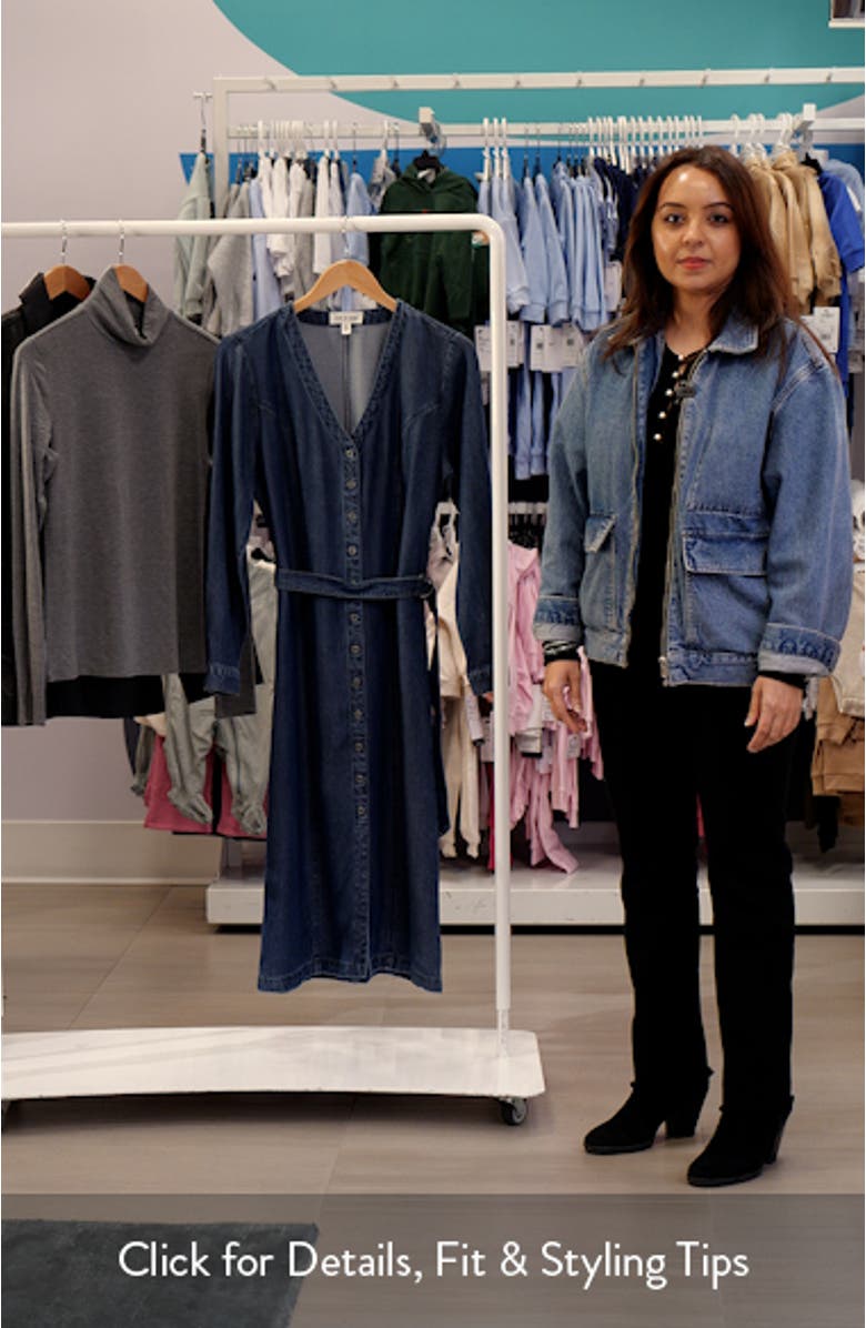 Long Sleeve Belted Denim Midi Dress, sales video thumbnail