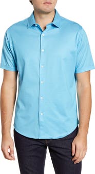 Bugatchi Knit Short Sleeve Button-Up Shirt