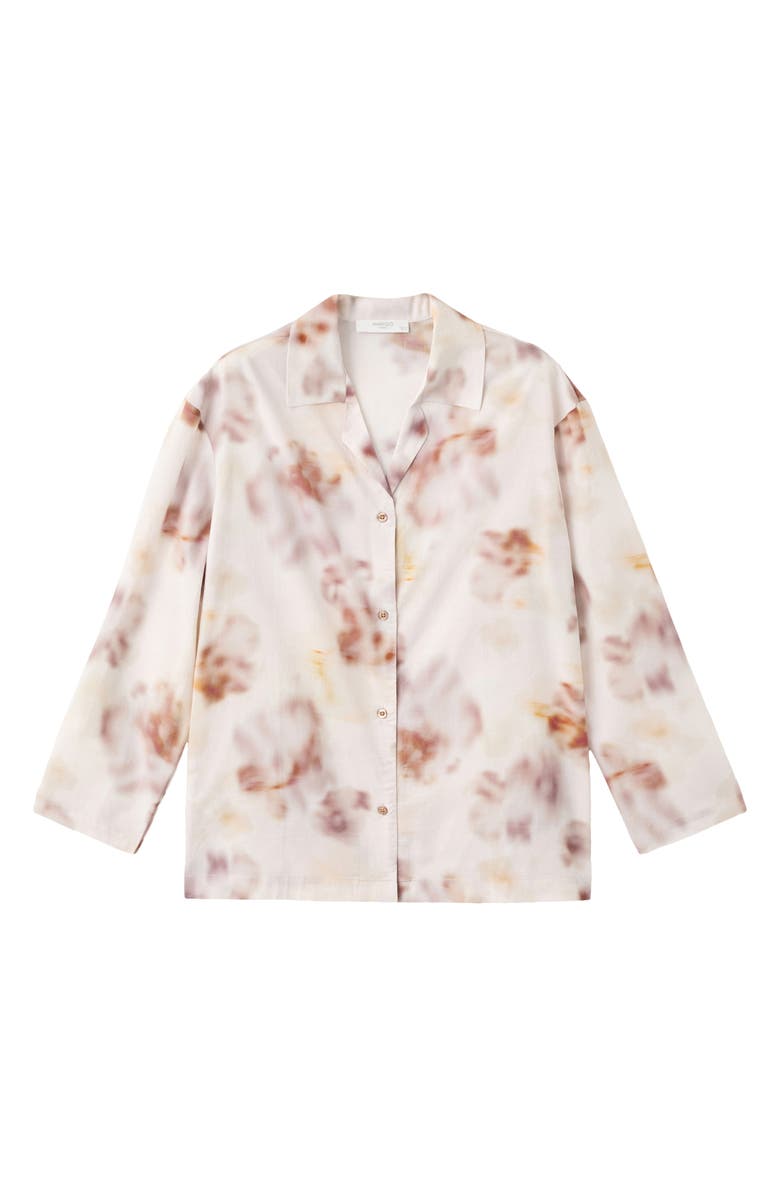 MANGO Floral Print Cotton Pajama Top, Alternate, color, Brown