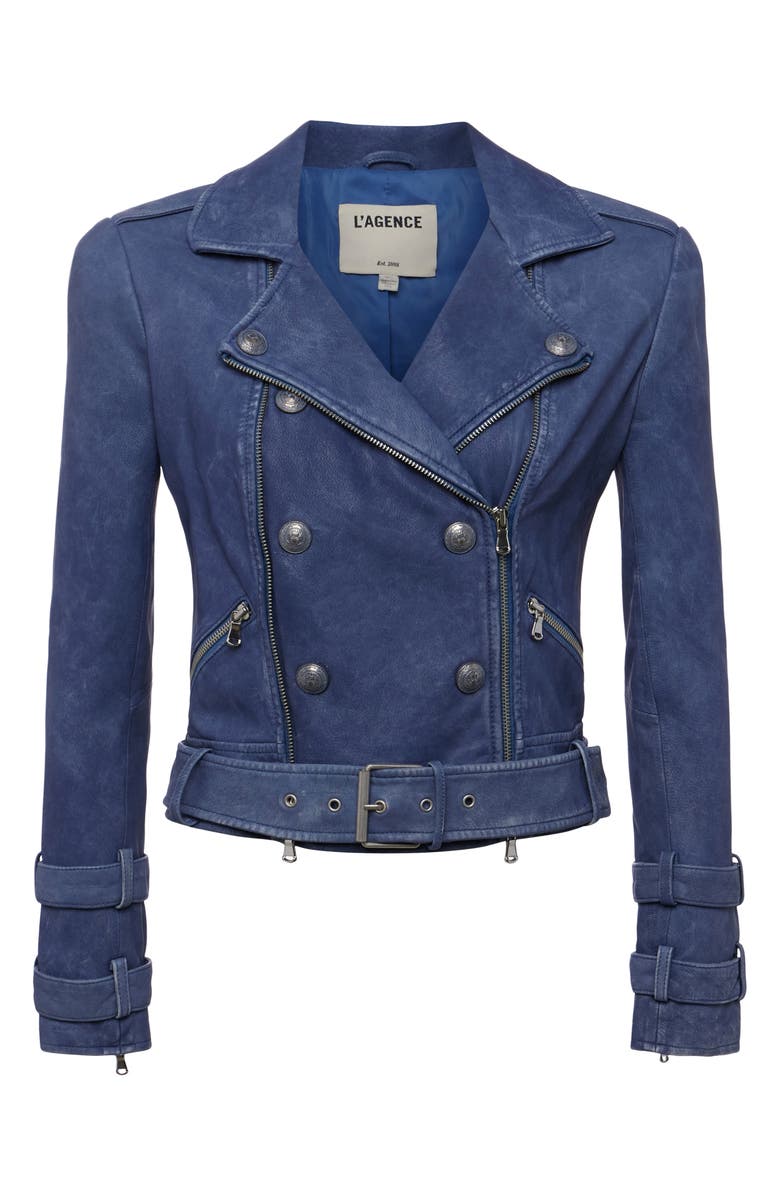 L'AGENCE Bllie Belted Leather Moto Jacket, Alternate, color, 
