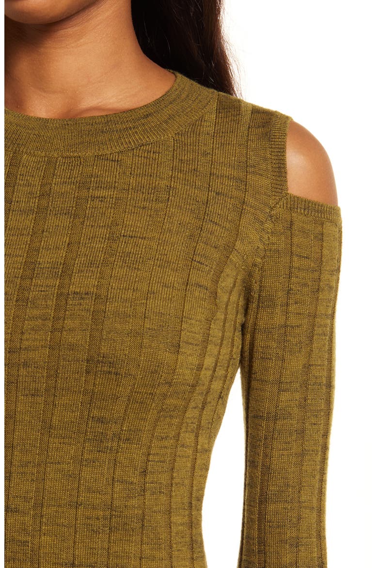 Daina Cold Shoulder Merino Wool Sweater Dress, Alternate, color, KHAKI BLACK TWIST