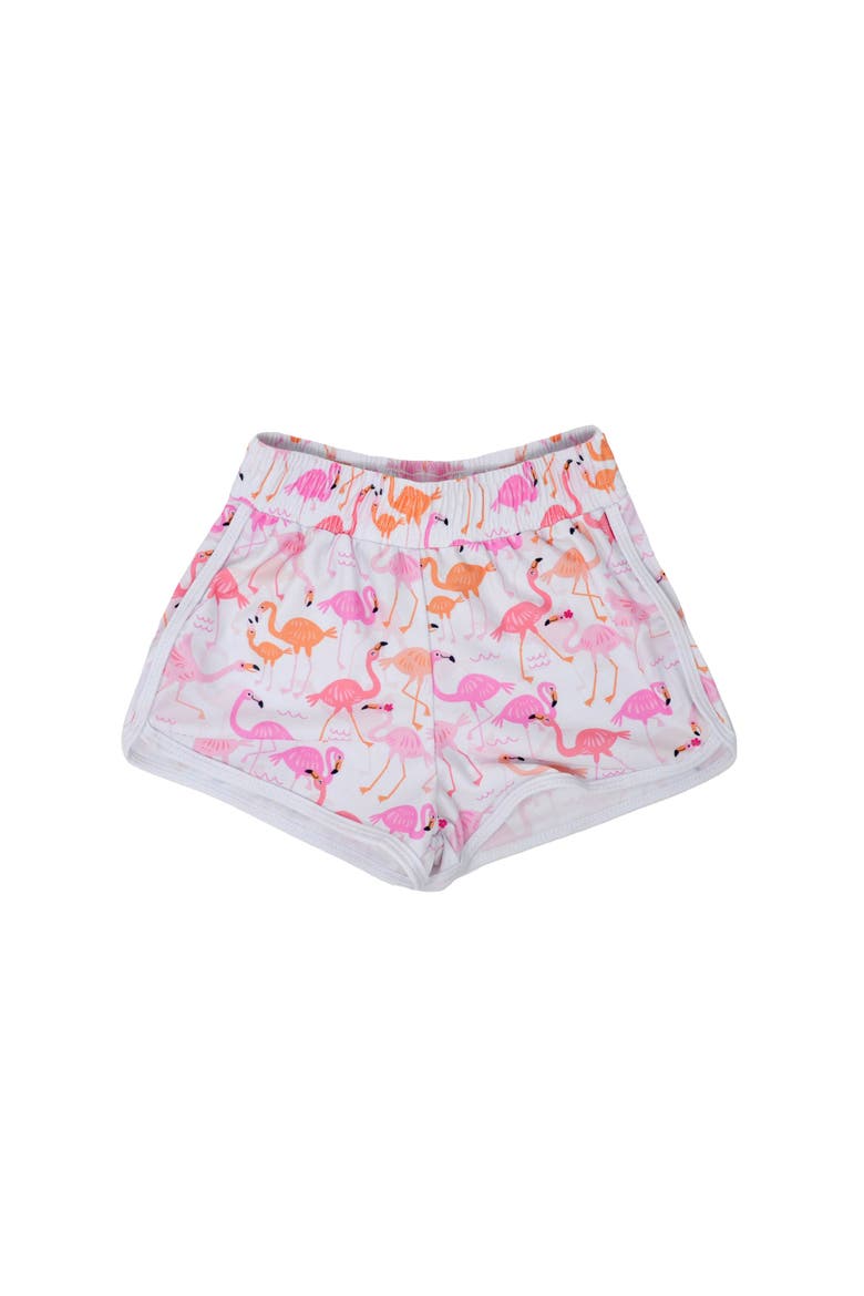 Girls' Sustainably Made UPF 50+ Morgan Retro Swim Shorts, Main, color, Flamingo Love