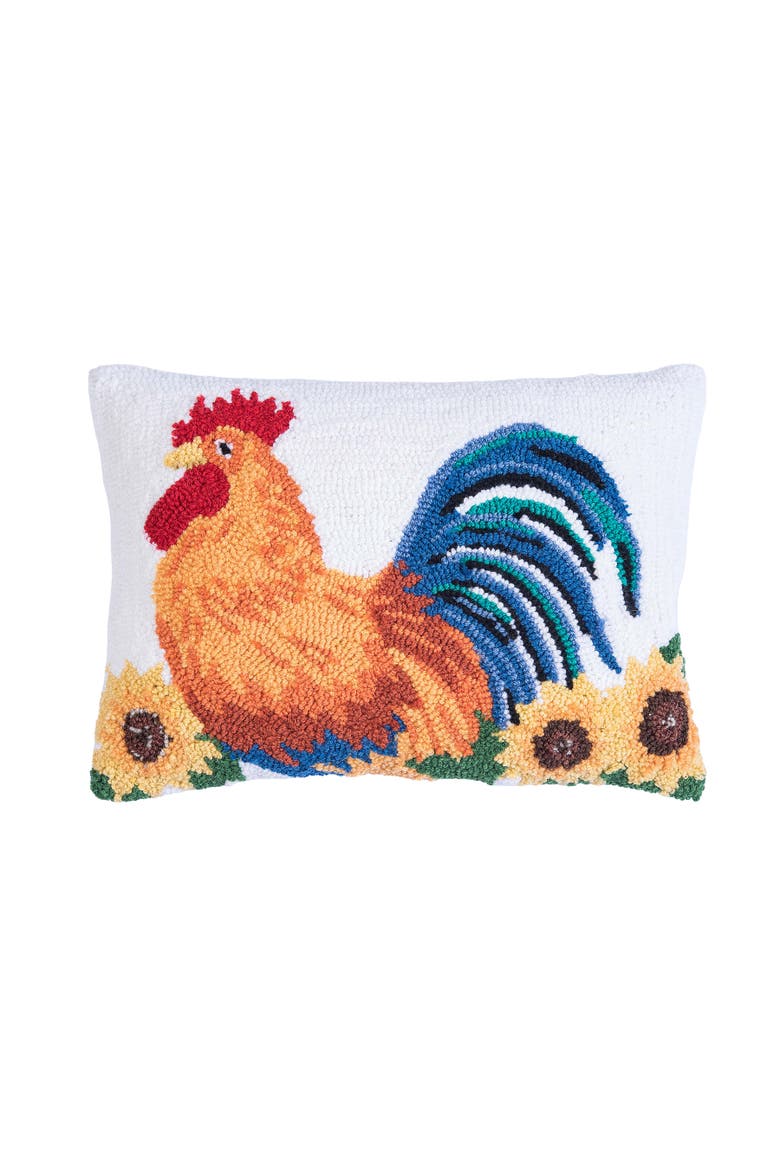 Chicken Rooster & Sunflowers Hooked Mini Accent Pillow 12" x 16", Main, color, Orange