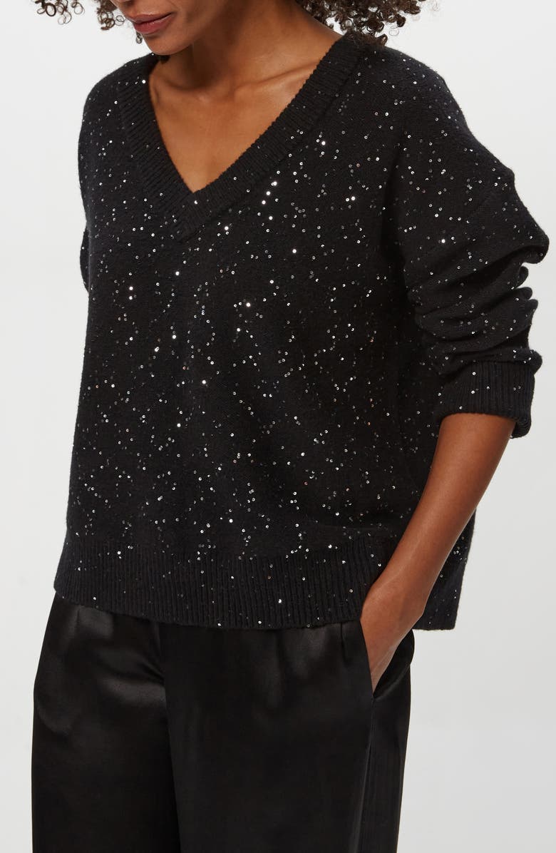 Michael Stars Frances Sequin Embellished V-Neck Sweater, Alternate, color, Black