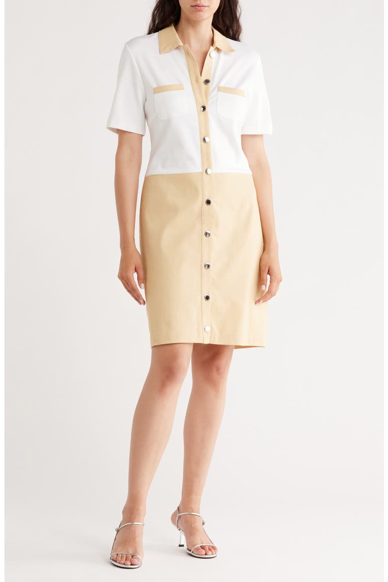 Colorblock Ponte Shirtdress, Main, color, IVORY/ SAND