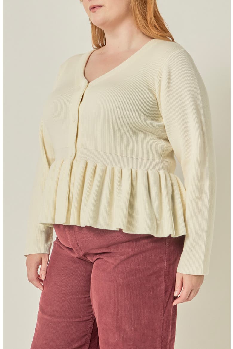 Peplum Ribbed Knit Cardigan, Alternate, color, WHITE