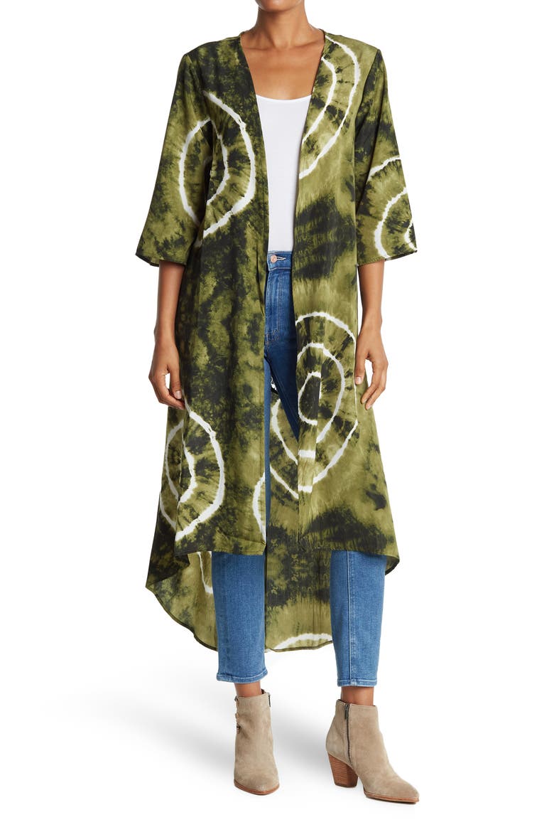 Woven Tie Dye Lace Panel Duster, Main, color, OLIVE