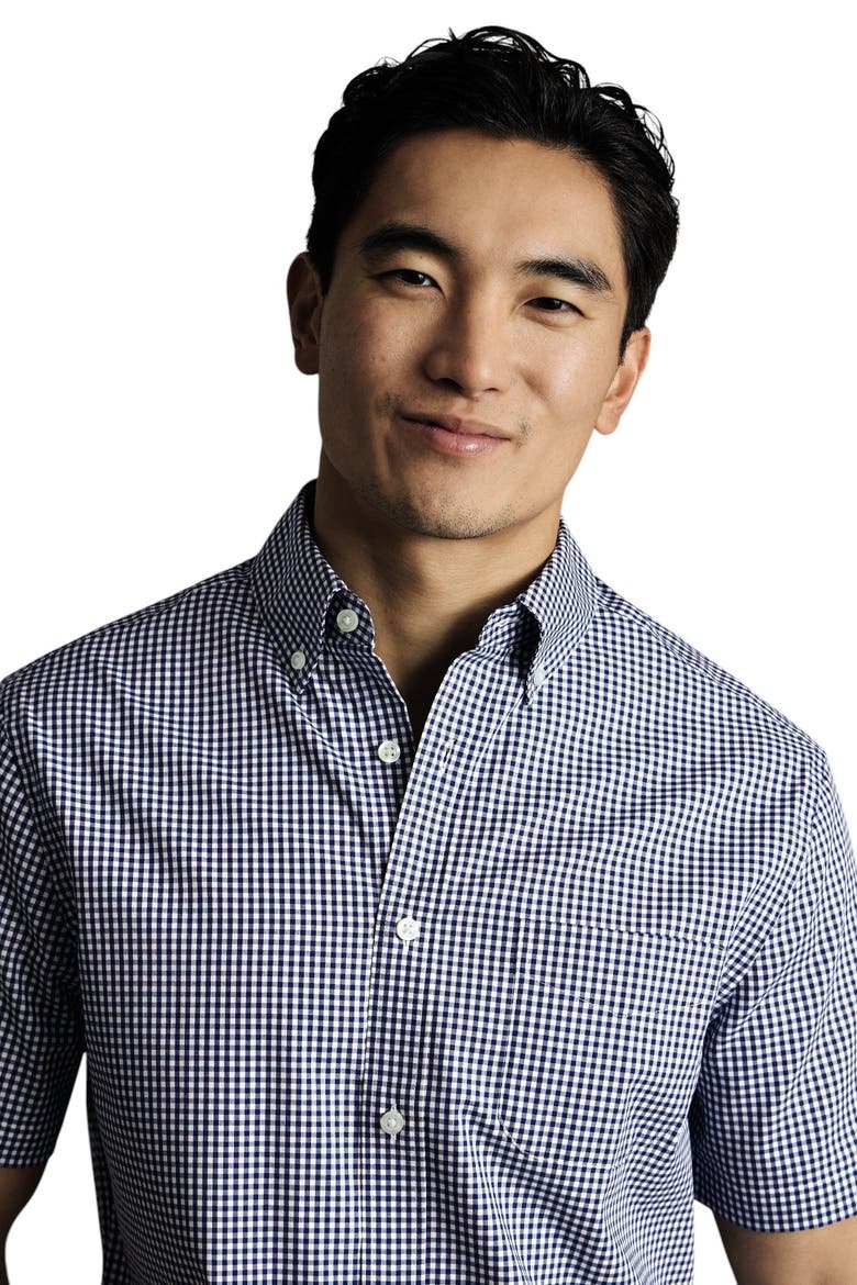 Non-Iron Stretch Check Short Sleeve Shirt, Alternate, color, Royal Blue