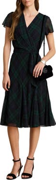 Lauren Ralph Lauren Plaid Georgette Wrap Dress