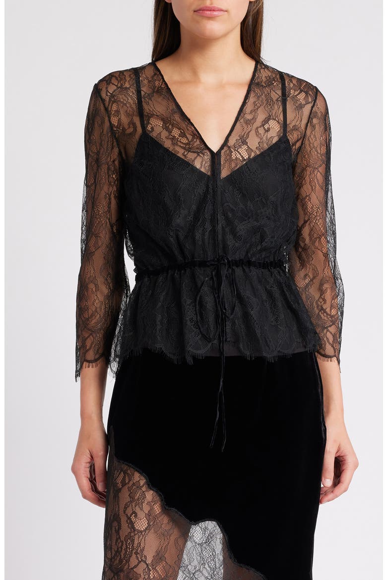 Lace Peplum Top, Main, color, BLACK