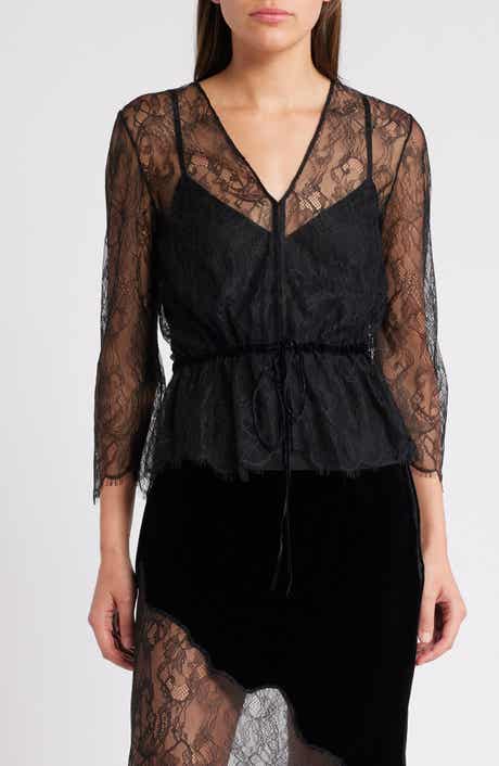 FRAME Lace Peplum Top