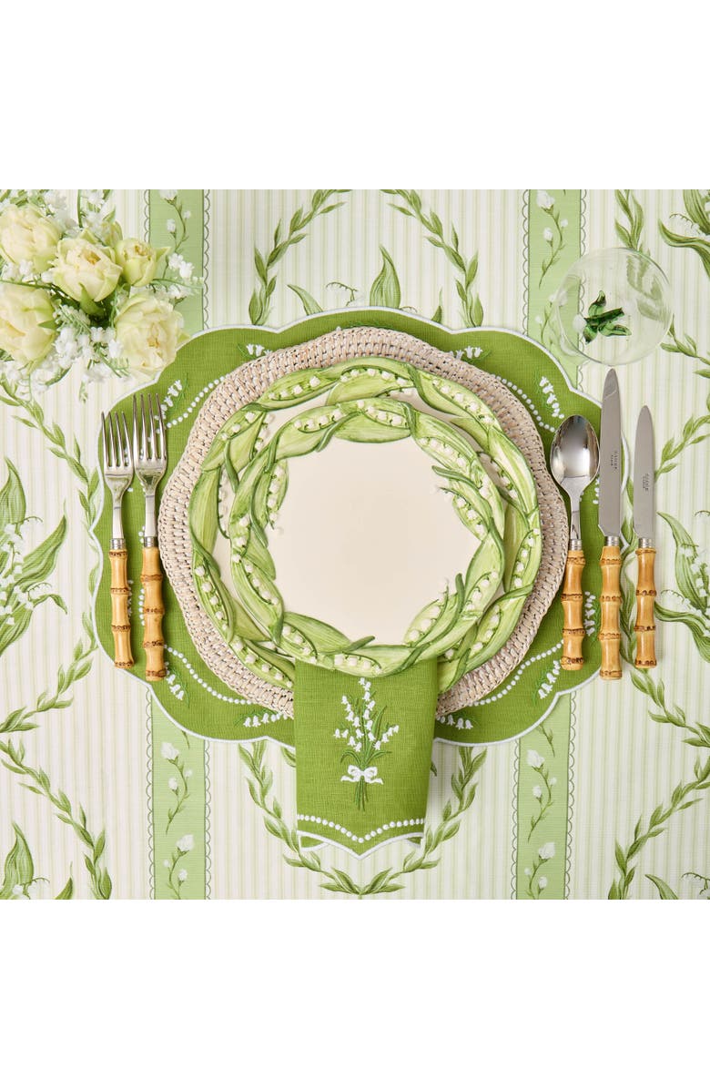 Mrs. Alice Green Lily of the Valley Eloise Linen Napkins, Alternate, color, Green