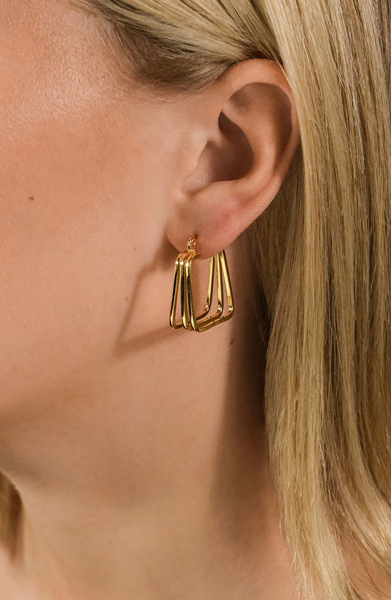 Sterling Forever Triple Bar Hoop Earrings, Alternate, color, Gold