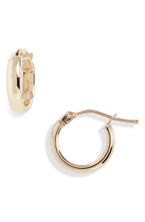 14K Gold Beveled Edge Huggie Hoop Earrings