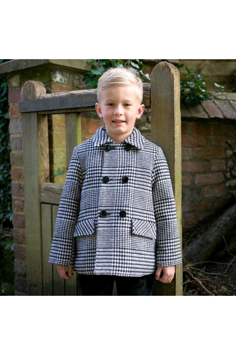 Houndstooth Double Breasted Coat, Alternate, color, Black