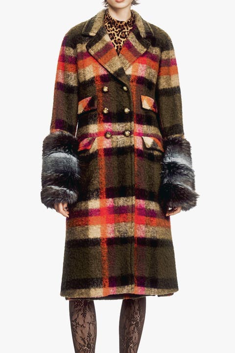 Brushed Wool Plaid and Charcoal Faux Fur