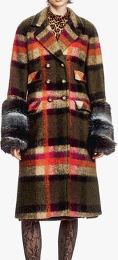 Anna Sui Brushed Wool Plaid and Charcoal Faux Fur
