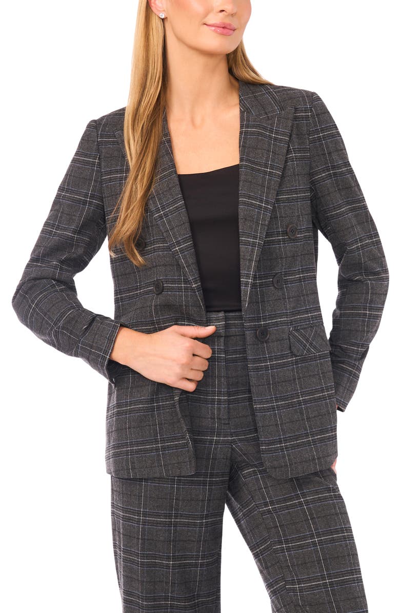 Halogen<sup>®</sup> Plaid Scrunch Sleeve Blazer, Main, color, Aegean Blue