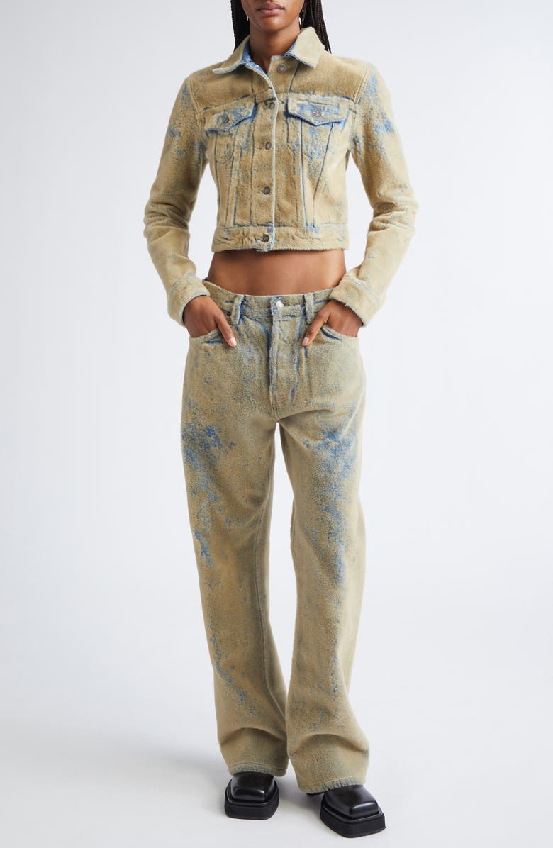 Acne Studios Flocked Denim Crop Jacket, Alternate, color, Blue/ Beige