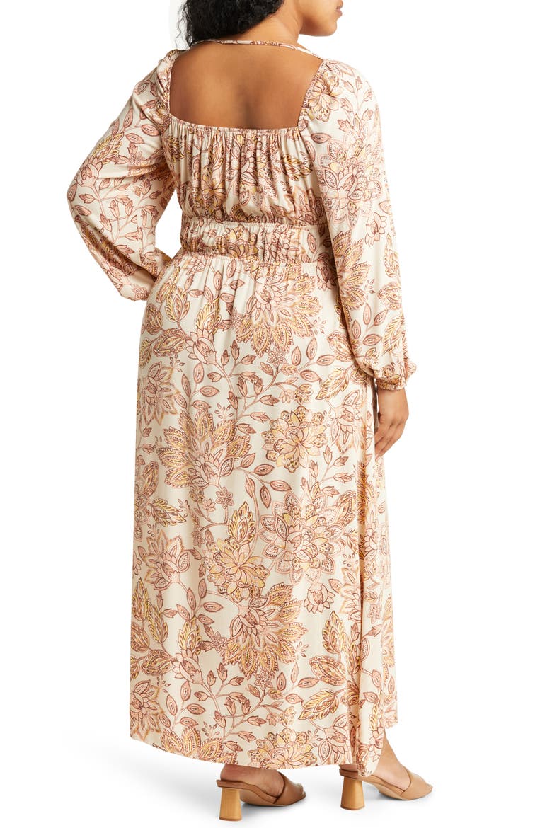Emery Floral Long Sleeve Midi Dress, Alternate, color, SAND FLORAL
