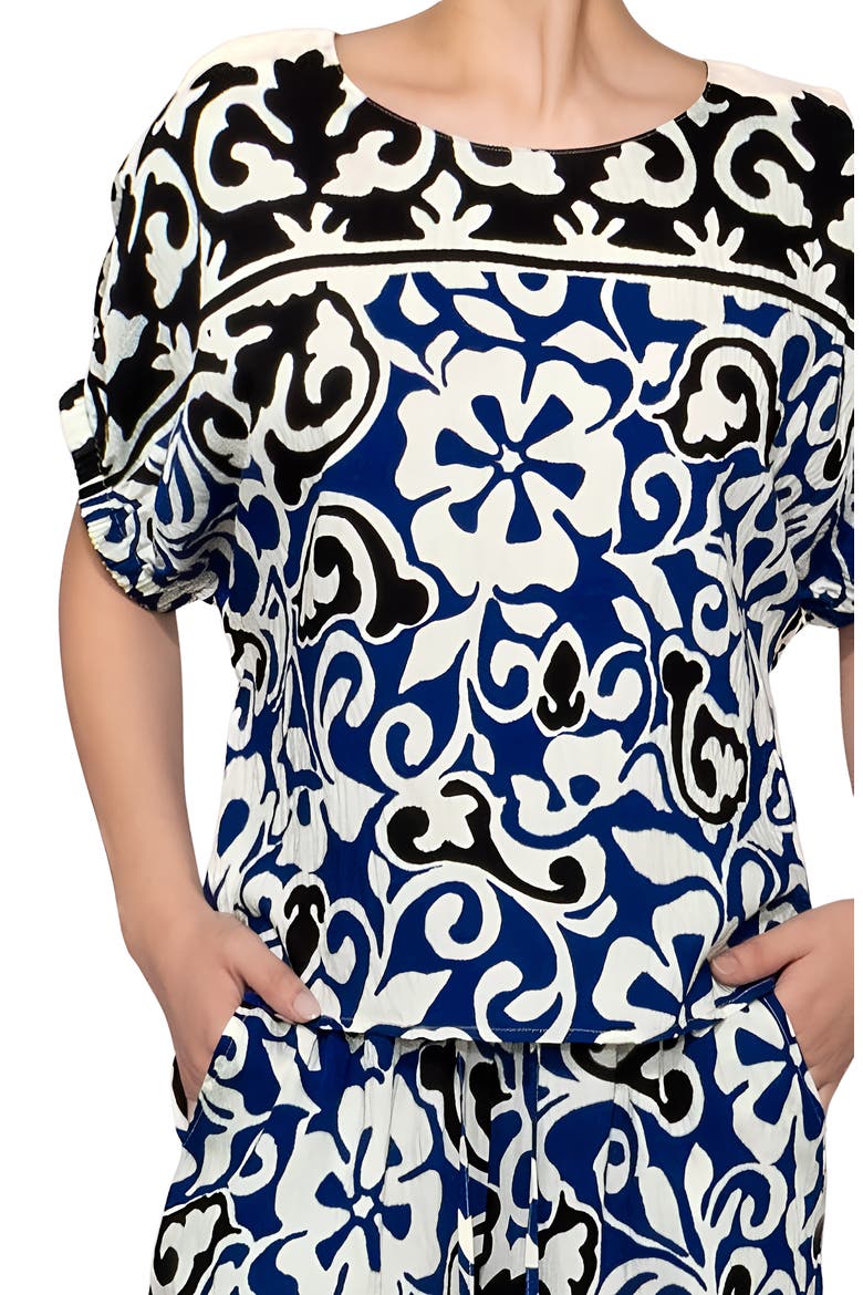 Floral Print Short Sleeve Top, Alternate, color, BLUE BLACK MULTI