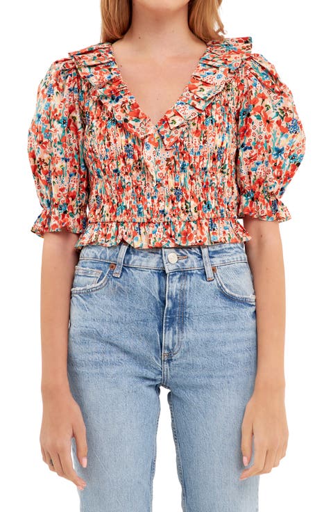 Floral Smocked Ruffle Cotton Top