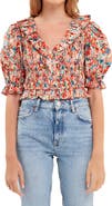 English Factory Floral Smocked Ruffle Cotton Top