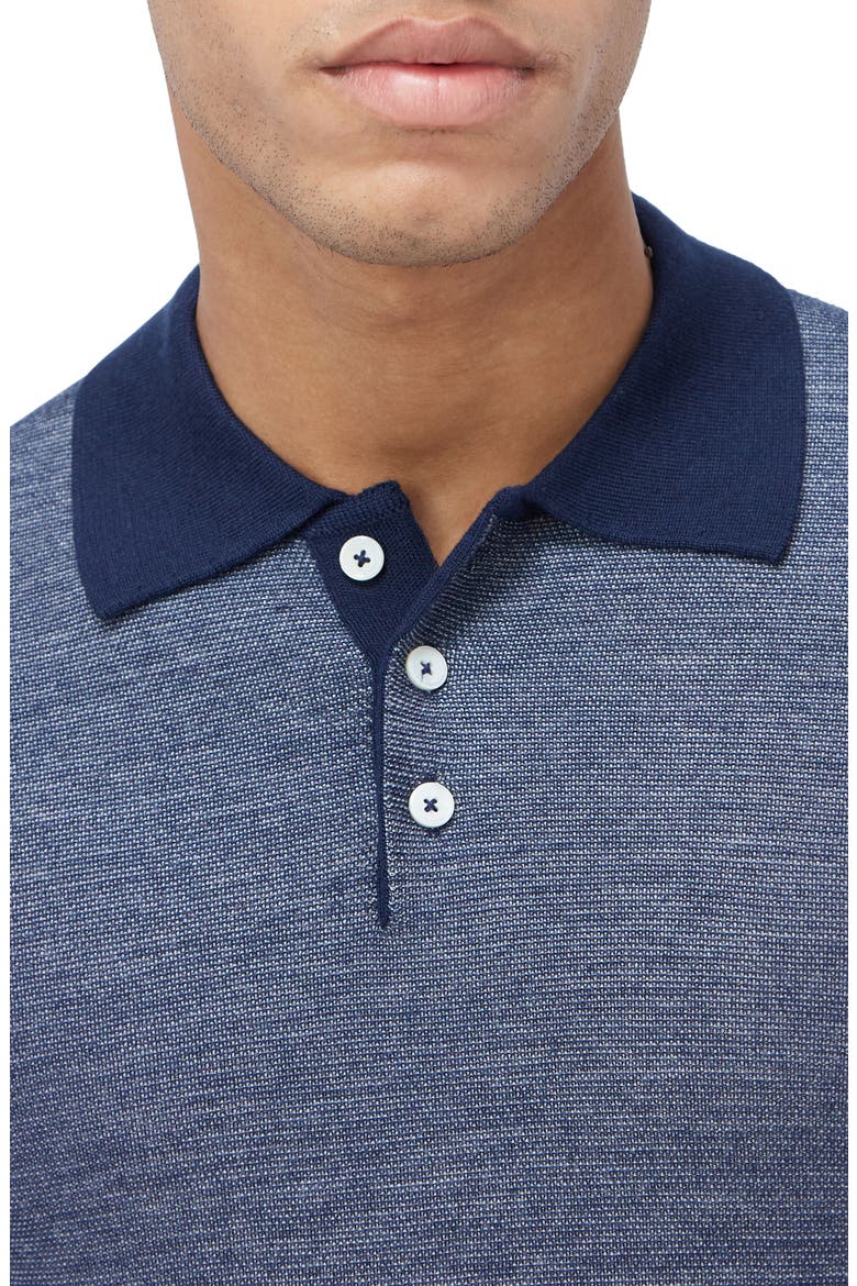 Bird's Eye Jacquard Merino Wool & Silk Polo Sweater, Alternate, color, NAVY