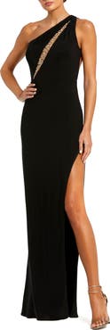 Mac Duggal One Shoulder Gown with Sheer Embellished Cut Out