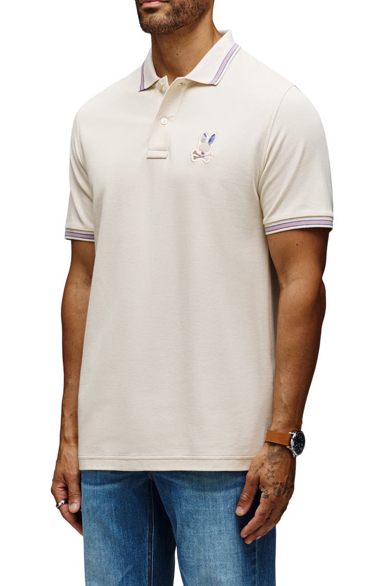 Psycho Bunny Dante Tipped Pima Cotton Piqué Polo, Alternate, color, White Cap Grey