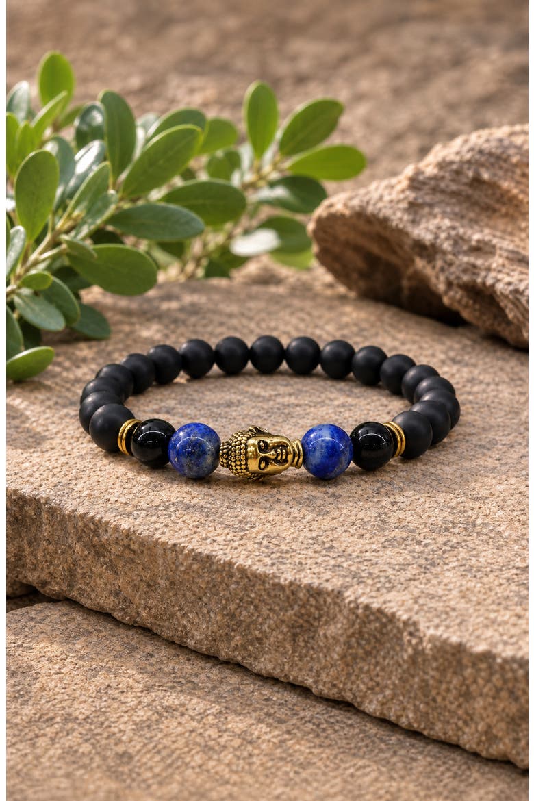 Buddha Obsidian Beaded Bracelet, Alternate, color, Green Aventurine / Gold Tone