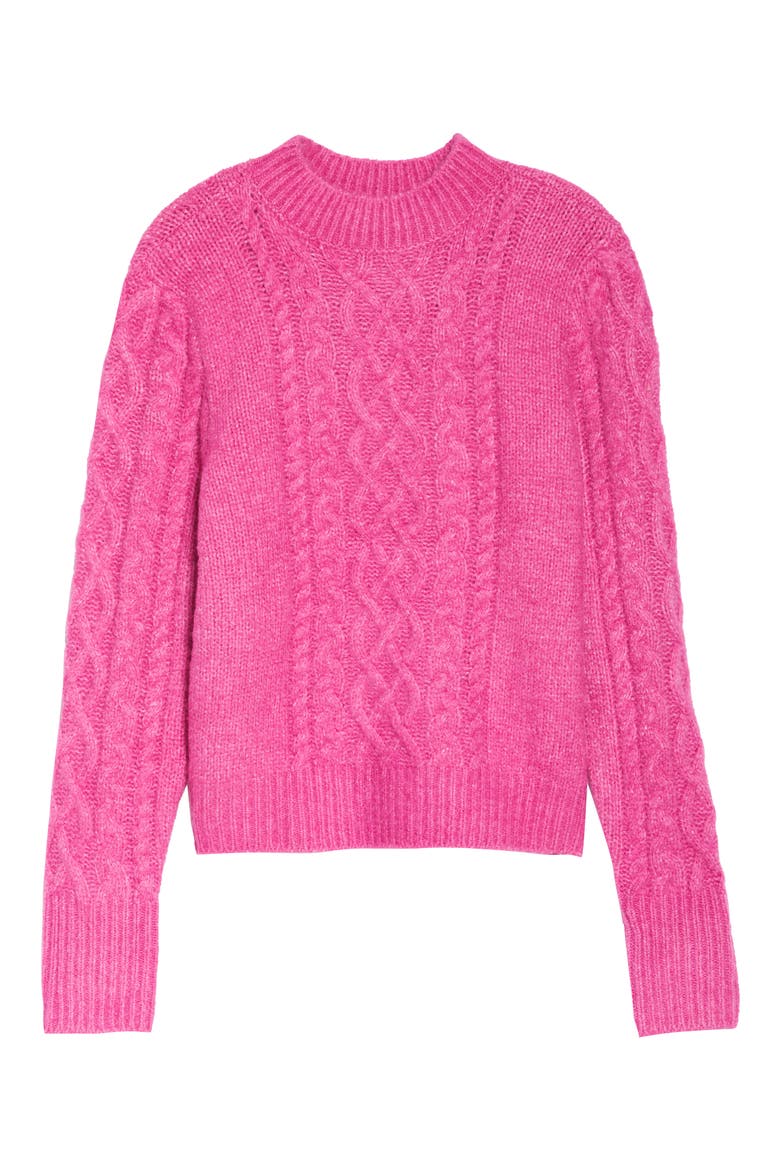 x Atlantic-Pacific Mock Neck Cable Knit Sweater, Alternate, color, PINK CYCLAMEN