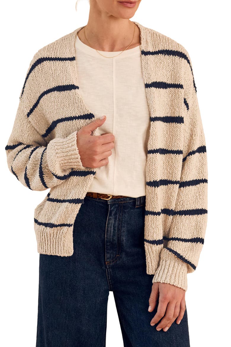 Long Sleeve Drop Stitch Cardigan, Alternate, color, Ecru / Navy