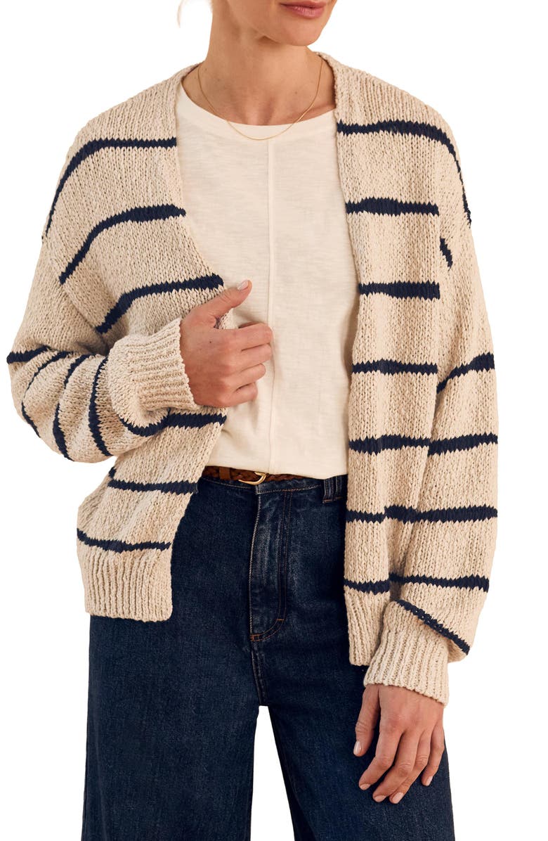 Celtic & Co. Long Sleeve Drop Stitch Cardigan, Alternate, color, Ecru / Navy