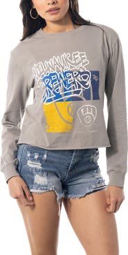THE WILD COLLECTIVE Women's The Wild Collective Gray Milwaukee Brewers Cropped Long Sleeve T-Shirt
