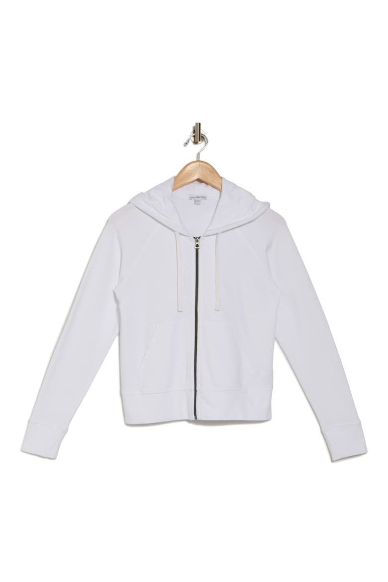 French Terry Crop Zip Hoodie, Alternate, color, WHITE