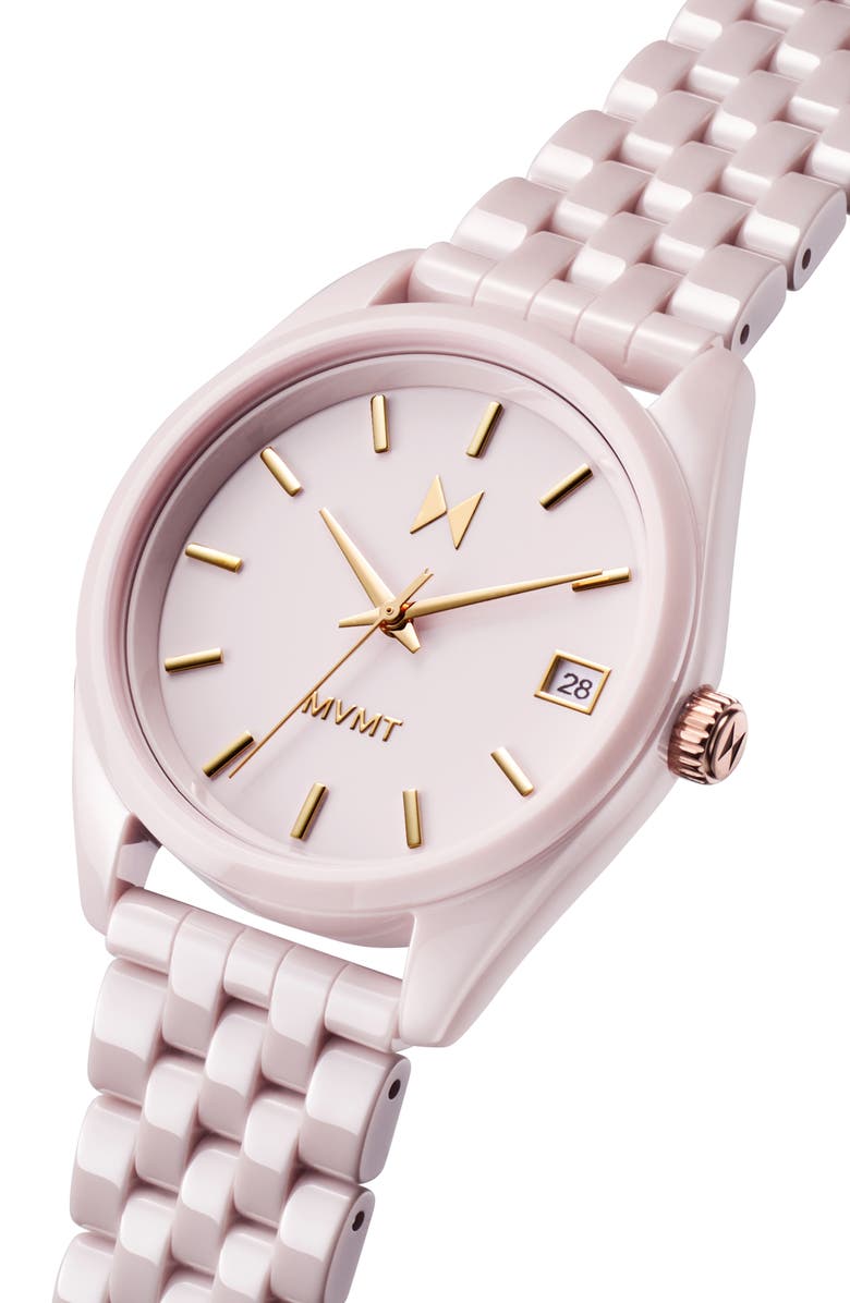 MVMT Rise Boyfriend Ceramic Bracelet Watch, 36mm, Alternate, color, Blush