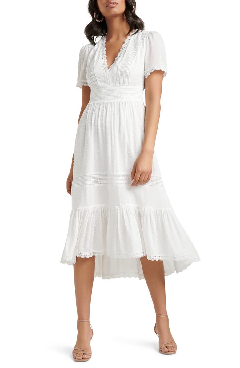 Ever New Margot Lace Trim Swiss Dot Midi Dress, Main, color,