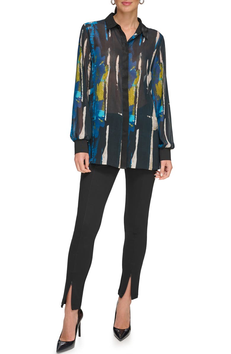 DKNY Printed Chiffon Button-Up Shirt, Alternate, color,