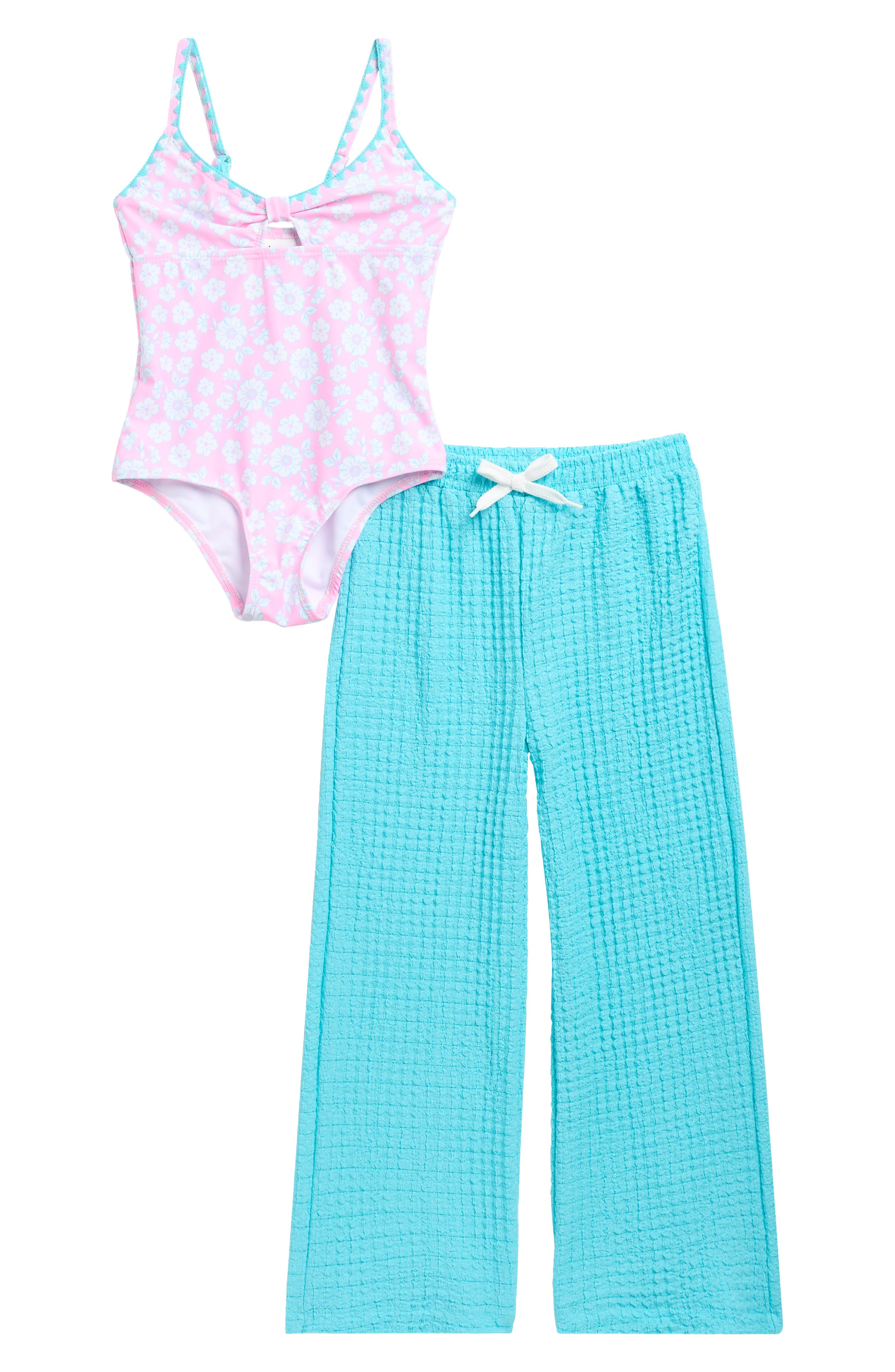 Nicole Miller Kids' Floral One-Piece Swimsuit & Cover-Up Pants Set