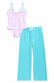 Nicole Miller Kids' Floral One-Piece Swimsuit & Cover-Up Pants Set
