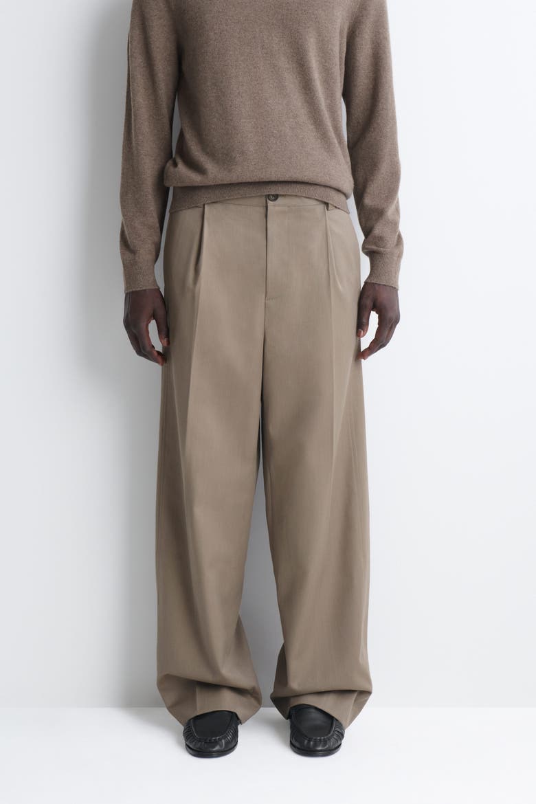Wool-cotton Relaxed-fit Wide-leg Pants, Alternate, color, DARK BEIGE
